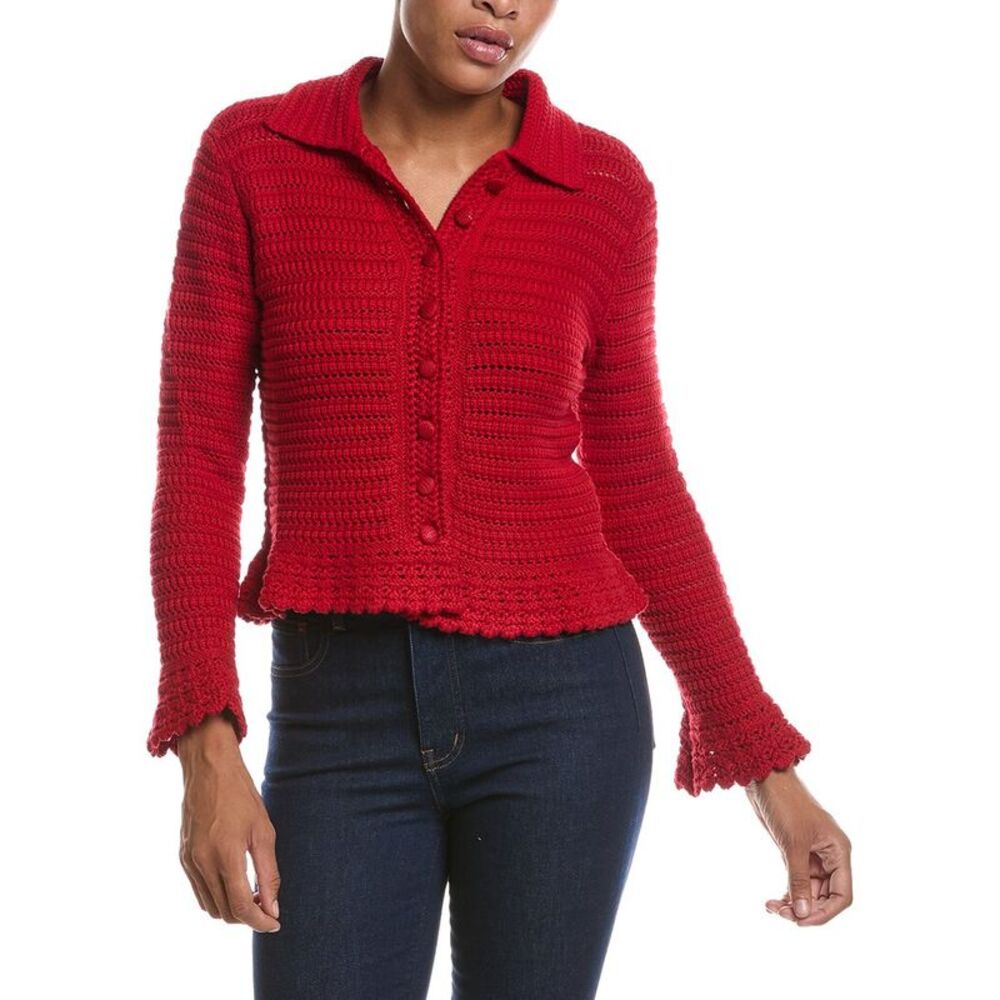 Madewell Womens  Pointelle Knit Peplum Cardigan, Red